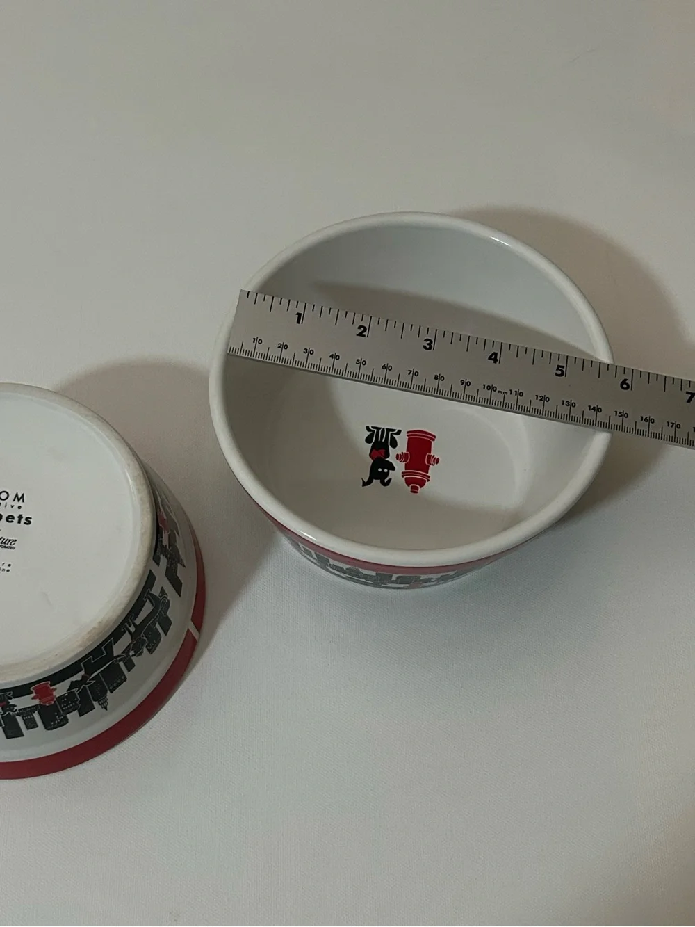 Dog Bowl Set of Two City Pets Red White Black Urban Loft Retro Ceramic Food